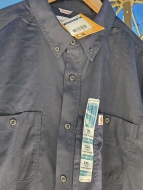 Carhartt Relaxed Fit Navy Button-Down Work Shirt - 2XL